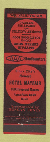 Matchbook Cover - Hotel Mayfair Coffee Shop Sioux City IA