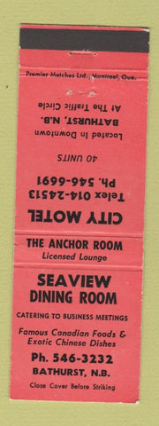 Matchbook Cover - City Motel Seaview Dining Room Bathurst NB WEAR