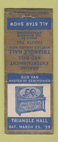 Matchbook Cover - Triangle Hall Van & Schenck Club 1939 BOBTAIL