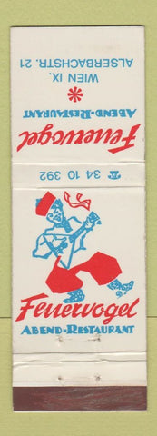 Matchbook Cover - Feuervogel Abend Restaurant Alserbachstr Austria WEAR