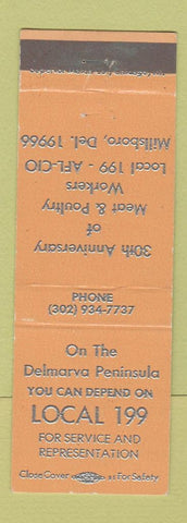 Matchbook Cover - Local 199 Union Meat Poultry Workers Millsboro DE