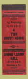 Matchbook Cover - Union Labor Hall Harrisburg PA