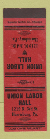 Matchbook Cover - Union Labor Hall Harrisburg PA