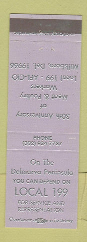Matchbook Cover - Local 199 Union Meat Poultry Workers Millsboro DE LAVENDER