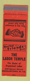 Matchbook Cover - Labor Temple Morgantown WV