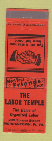 Matchbook Cover - Labor Temple Morgantown WV