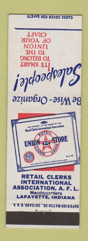 Matchbook Cover - Retail Clerks Association Union Lafayette IN