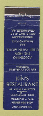 Matchbook Cover - Kin's Restaurant Chatsworth GA WEAR