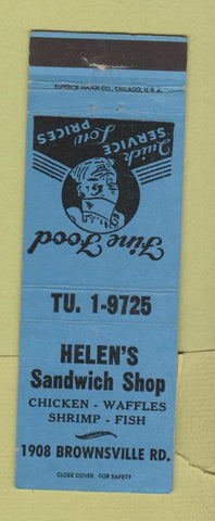 Matchbook Cover - Helen's Sandwich Shop Pittsburgh? PA