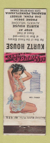 Matchbook Cover - Kurtz House Reading PA pinup WEAR