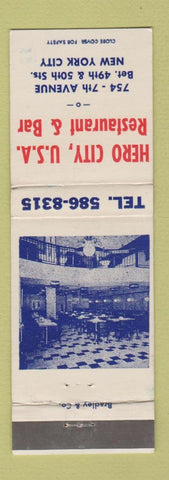 Matchbook Cover - Hero City UA Restaurant Bar New York City