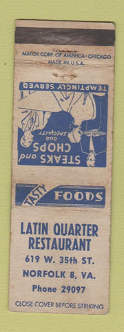 Matchbook Cover - Latin Quarter Restaurant Norfolk VA WEAR