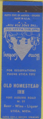 Matchbook Cover - Old Homestead Inn Utica MI
