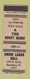 Matchbook Cover - Union Labor Hall Harrisburg PA