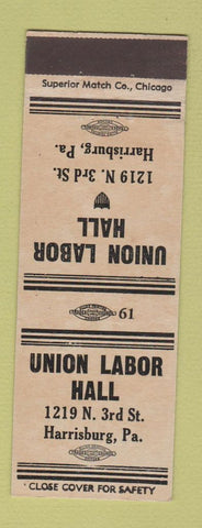 Matchbook Cover - Union Labor Hall Harrisburg PA