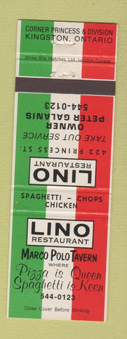 Matchbook Cover - Lino Restaurant Marco Polo Tavern Pizza Kingston ON