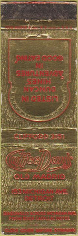 Matchbook Cover - Cofee Dan's Old Madrid Detroit MI