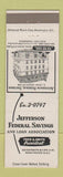 Matchbook Cover - Jefferson Federal Savings Washington DC