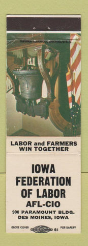 Matchbook Cover - Iowa Federation of Labor AFL CIO Des Moines IA