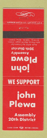 Matchbook Cover - John Plewa Assembly 20th District Milwaukee WI