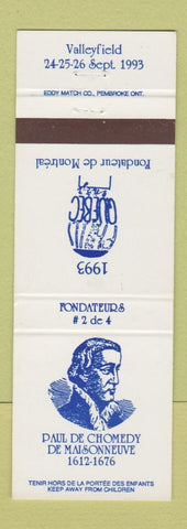 Matchbook Cover Phillu Quebec Valleyfield QC Paul De Chomedy De Miasonneuve 1993
