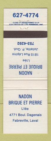 Matchbook Cover - Nadon Brique Et Pierre Fabreville Laval QC WEAR