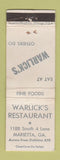 Matchbook Cover - Warlick's Restaurant Marietta GA WORN