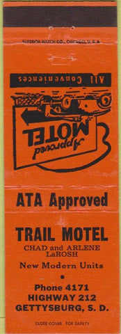 Matchbook Cover - Trail Motel Gettysburg SD