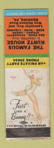 Matchbook Cover - Kurtz House Reading PA pinup WORN