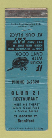 Matchbook Cover - Club 21 Restaurant Brantford ON WEAR