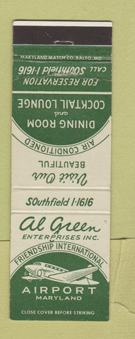 Matchbook Cover - Al Green Friendship International Airport MD