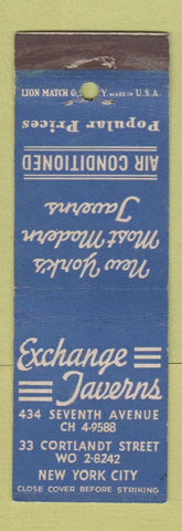 Matchbook Cover - Exchange Taverns NEW York City