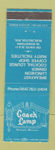 Matchbook Cover - Coach Lamp Restaurant Burlington WI