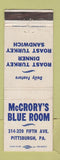 Matchbook Cover - McCrory's Blue Room Pittsburgh PA