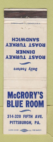 Matchbook Cover - McCrory's Blue Room Pittsburgh PA