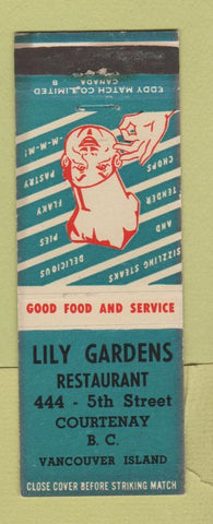 Matchbook Cover - Lily Gardens Restaurant Vancouver Island Courtenay BC