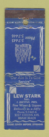 Matchbook Cover - Lew Stark Liquor Miami Beach FL WEAR