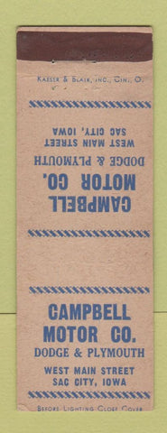 Matchbook Cover - Campbell Motors Dodge Plymouth Sac City IA