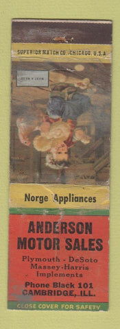 Matchbook Cover - Plymouth DeSoto Massey Harris Tractors Cambridge IL POOR