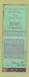 Matchbook Cover - David Loose Chrysler Plymouth Lees Port PA WORN