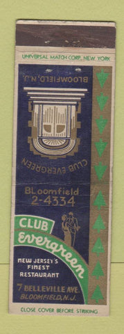 Matchbook Cover - Club Evergreen Bloomfield NJ