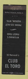 Matchbook Cover - Ed Hancock's Club El Toro Hudson WY BLACK WEAR