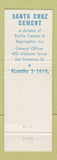 Matchbook Cover - Santa Cruz Cement San Francisco CA