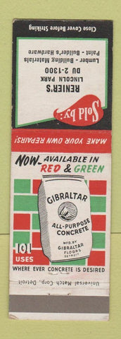 Matchbook Cover - Gibraltar Concrete Renier's Lincoln Park MI?