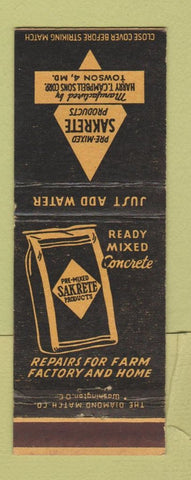Matchbook Cover - Sakrete Concrete Towson MD