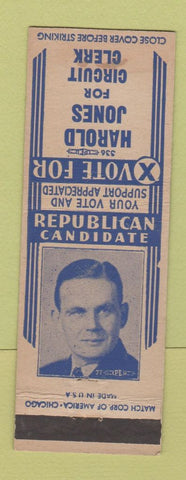 Matchbook Cover - Harold Jones for Circuit Clerk Election