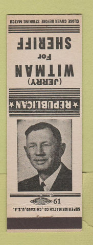 Matchbook Cover - Jerry Witman for Sheriff Election