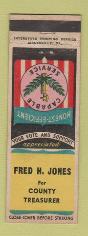 Matchbook Cover - Fred H Jones County Treasurer Election