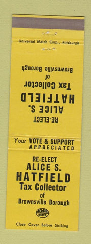 Matchbook Cover - Alice Hatfield Tax Collector Brownsville Borough PA