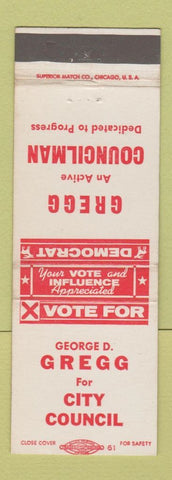 Matchbook Cover - George Gregg City Council Election